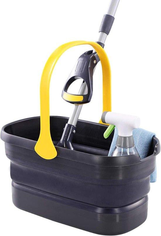 Opklapbare zwarte plastic emmer met ergonomisch handvat