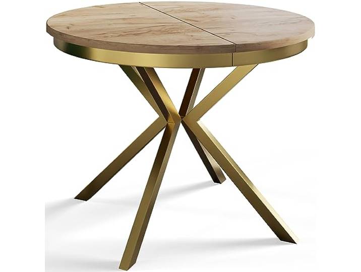 Esszimmertisch BERGO, Durchmesser: 100-180 cm, Craft, Gold Beine Runder Tisch, Ausziehbarer Tisch, Wohnzimmertisch mit Metallbeinen