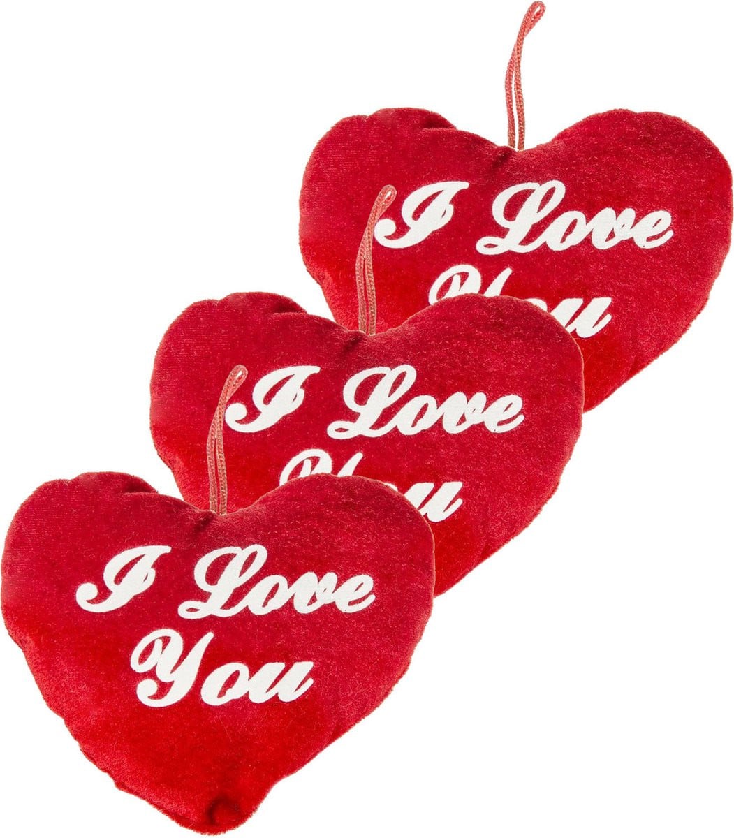 Duckiez Set van 5 Pluche Hartjeskussens - Rood - I Love You - 13 cm