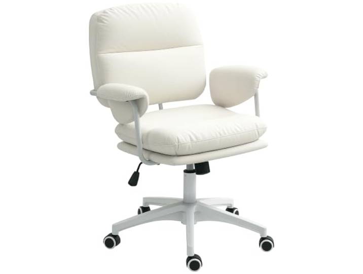 HOMCOM Bureaustoel met Kantelfunctie, Hoogteverstelbare Draaistoel, Wit