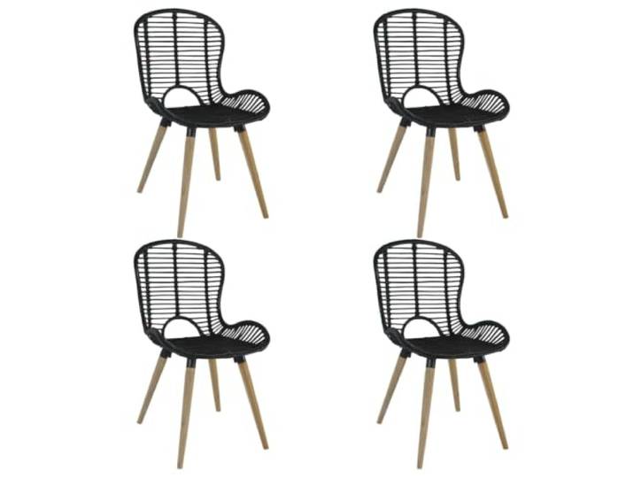HGPOTUY Esszimmerstühle 4 STK. Schwarz Natur Rattan Wasserabweisend, Holzbeine, Vintage-Design, 110 kg Belastbar, für Küche und Wohnzimmer