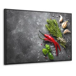 LEINWAND Bilder mit Rahmen - Pfeffer - Kräuter - Gewürze - Beton - 90x60