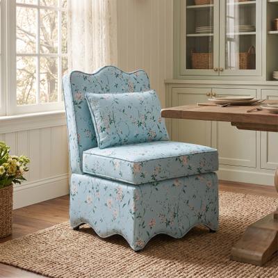 Furniture of America Lavine French Fabric Scalloped Fully Upholstered Accent Chair with Throw Pillow