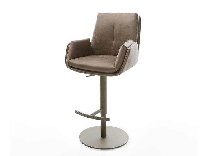 DELIFE Barstuhl Clea-Flex Mikrofaser Taupe Vintage Drehfuß höhenverstellbar Metall Titanfarben, Barstühle