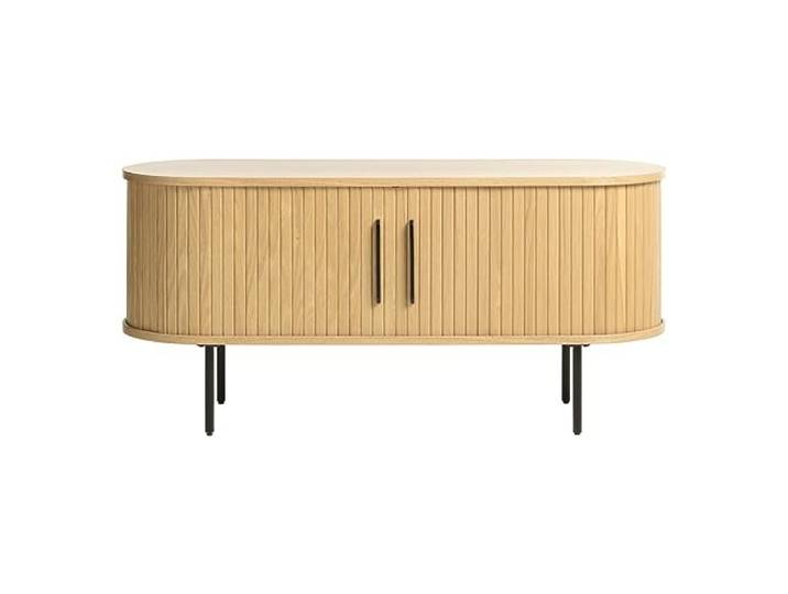 Trendstore Uriel Lowboard in Lamellenoptik, Schiebetüren, moderner Retrolook, Lamellen-Design, Metallakzente, praktische Metallfüße, Wohnzimmer, Lamellen Eiche Furnier Natur, 120