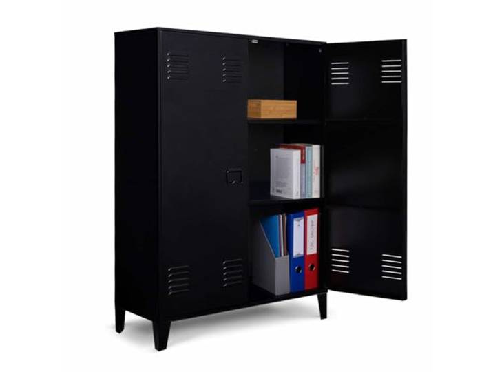 IDMarket - Armoire basse ESTER 2 portes métal noir design industriel