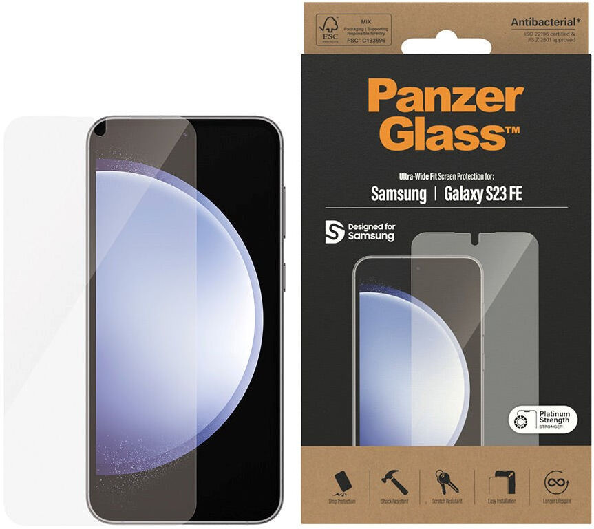 Samsung Galaxy S23 FE PanzerGlass Ultra Wide Fit Skærmbeskyttelsesglas - Platinum Strength - Gennemsigtig