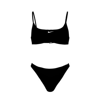 Bustier-Bikini NIKE "BRALETTE BIKINI SET", Kinder, Gr. M (140/146), N-Gr, schwarz-weiß (schwarz), Elasthan, Polyester, unifarben, Bikini-Sets, für Jugendliche, sportlicher Stil, schnell trocknendes Material