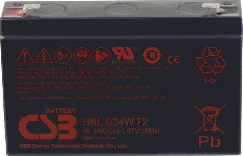 CSB Battery HRL 634W high-rate longlife HRL634W Bleiakku 6V 8.4Ah Blei-Vlies (AGM) (B x H x T) 151 x 99 x 34mm Flachstecker