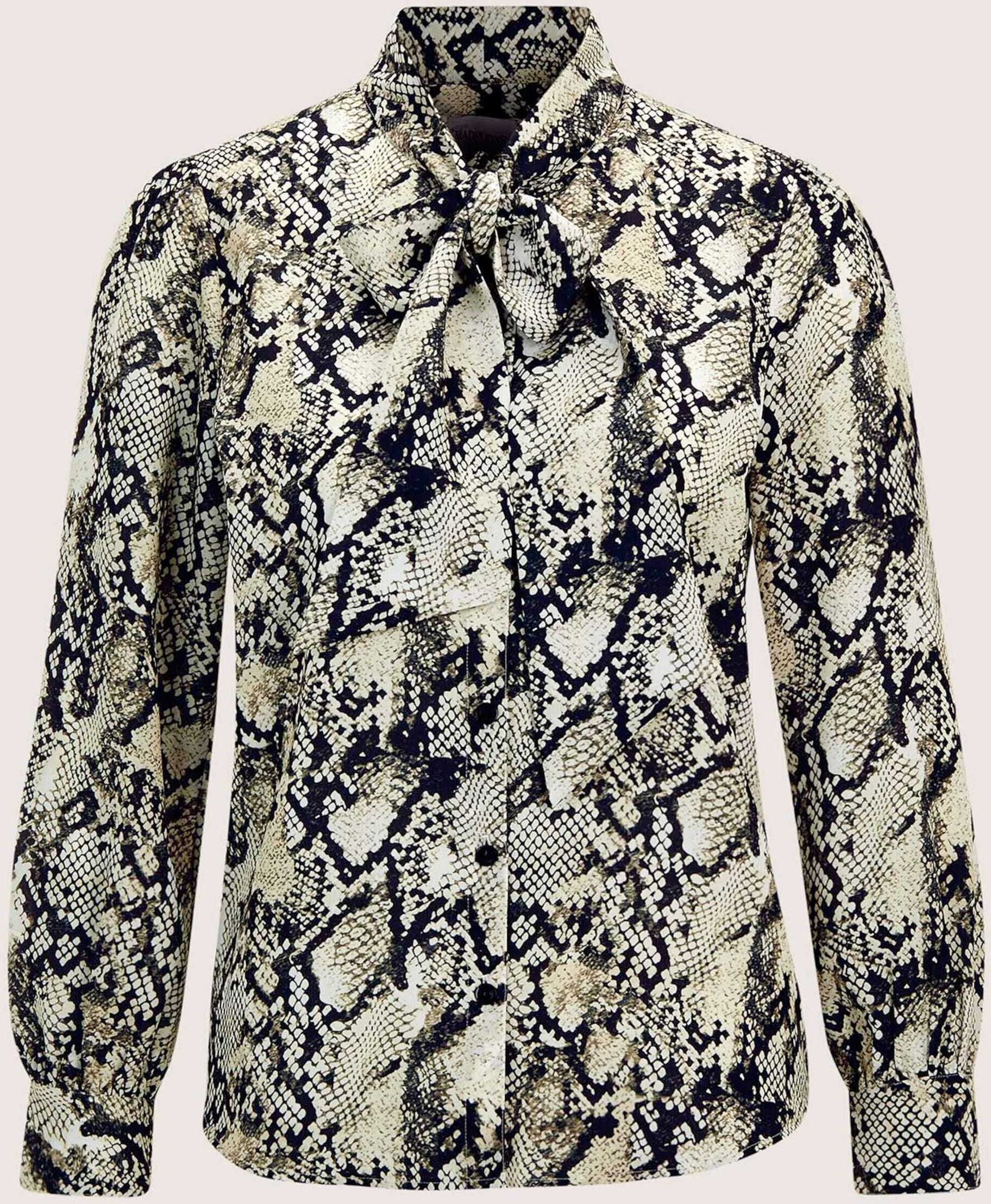 Langarmbluse MADELEINE "Bluse Elegante Bluse mit Animal-Print", Damen, Gr. 46, schwarz (schwarz, beige, multicolor), Obermaterial: 100% Polyester PES., Modern, Blusen Langarmbluse, Bluse mit Schluppe