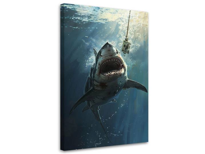 Feeby Leinwandbild Hai-Dollars 80x120cm, Blau, Tiere, Rechteckig, 80x120 cm, Bilder & Rahmen, Bilder, Leinwandbilder