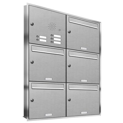 AL Briefkastensysteme 5 Fächer Premium Edelstahl Unterputz Briefkasten Anlage mit Klingeln, Post A4, robust, wetterfest, Artikelnummer: 331T5U2KS