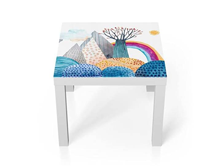DEQORI Glastisch weiß klein 55x55 cm Motiv Kunterbuntes Meer ausgefallener Beistelltisch aus Glas Hochglanz Couchtisch fürs Wohnzimmer moderner Couch Tisch mit Design