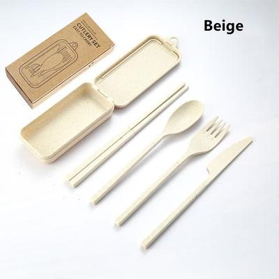 Modern Home Fixes Travel Tableware Set Wheat Straw Camping Cutlery Detachable Dinnerware beige