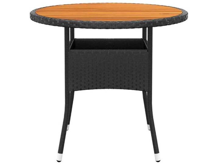 “Solde août Table terrasse - Noir - Table de jardin - 1 PC - Ø80x75 cm Résine tressée et bois d'acacia Noir_93018