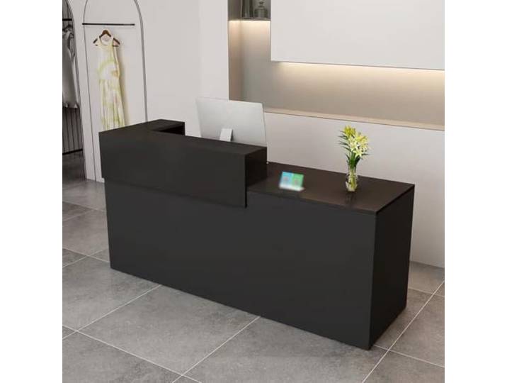 LVYWEX Empfangstresen für Empfangsbereiche Büros Rezeptionen Hotels Rezeptionstheken mit Abschließbarer Schublade und Schrank zweistufigem Tresen, Tastaturablage,(Black/Right,47 )