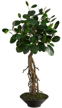 Nearly Natural 2' Ficus Bonsai Artificial Tree in Decorative Planter