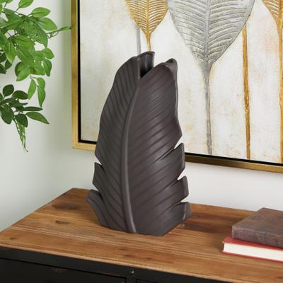 ARCILLA ELEMENTAL White or Black Ceramic Curved Leaf Palm Tree Decorative Vase