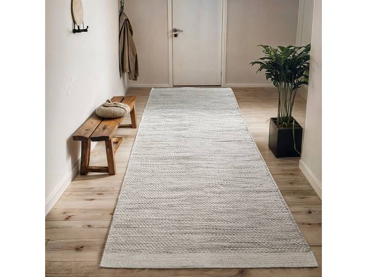 Tapis en laine Wooly Oasis Gris/Blanc crème 80 x 200cm Laine