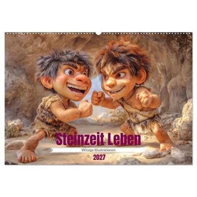 Steinzeit Leben - Witzige Illustrationen (Wandkalender 2027 DIN A2 quer), CALVENDO Monatskalender