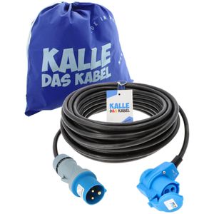 Kalle-das-Kabel Verlängerungskabel Camping, für außen IP44, CEE 230 V / 16 A, Kabeltyp H07RN-F aus Gummi, schwarz, 30 m