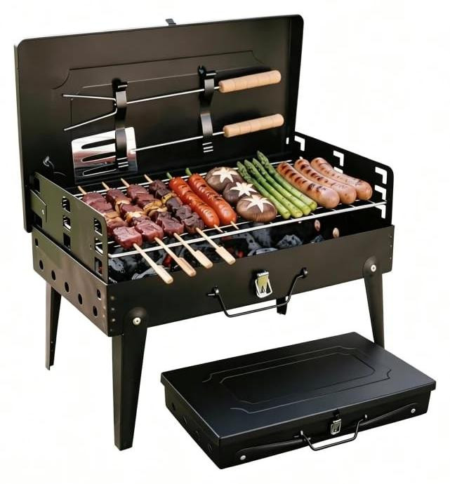 Opvouwbare tabletop houtskoolgrill voor in de tuin met accessoires