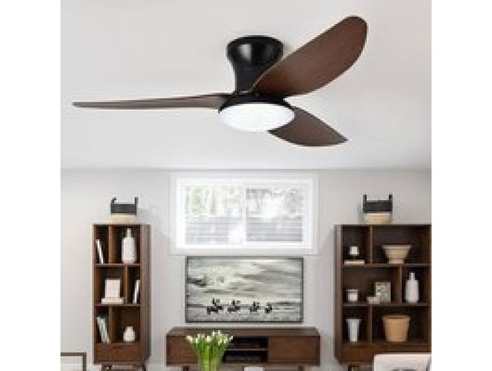 Grande Plafonnier Ventilateur de Plafond Salon Dimmable Télécommande LED Lustre Ventilateur De Plafond Réversible 100cm Black Wood