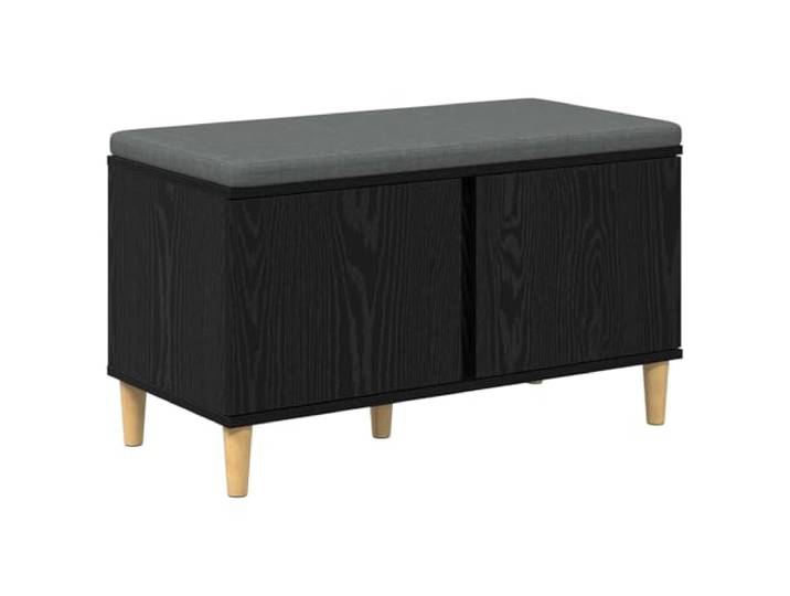 HBBMGYD Eingangsbank mit Kissen, Eiche, Schwarz, 80 x 38 x 46 cm Lagerregal, Gleitkissen, abnehmbarer Bezug, konische Beine, Holzwerkstoff, Flur