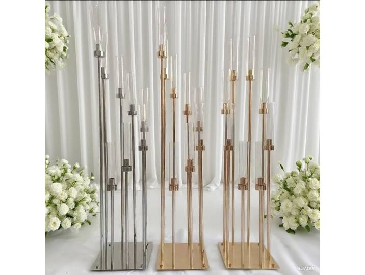 5/10 pièces 8 têtes en métal candélabre bougeoirs route plomb Table pièce maîtresse or candélabre support pilier chandelier mariage