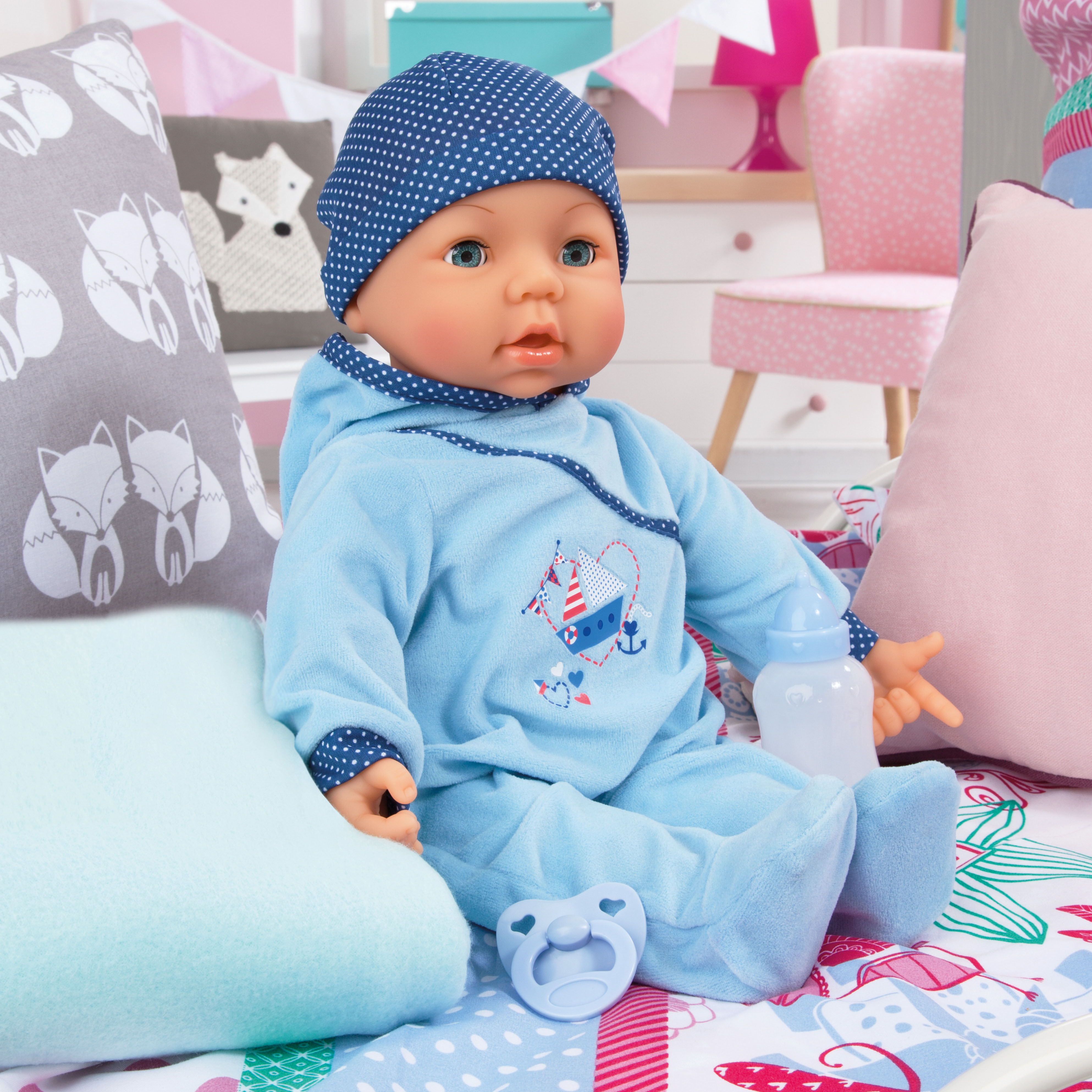 Babypuppe BAYER "Hello Baby Boy, 46 cm", blau, Puppen, Kinder, Babypuppe