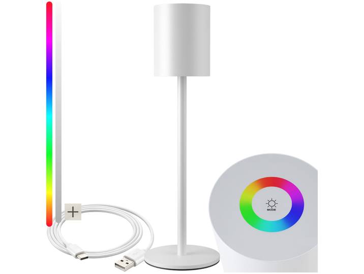 Moderne Tischlampe Corly, LED, 7 Lichtfarben, dimmbar - weiss