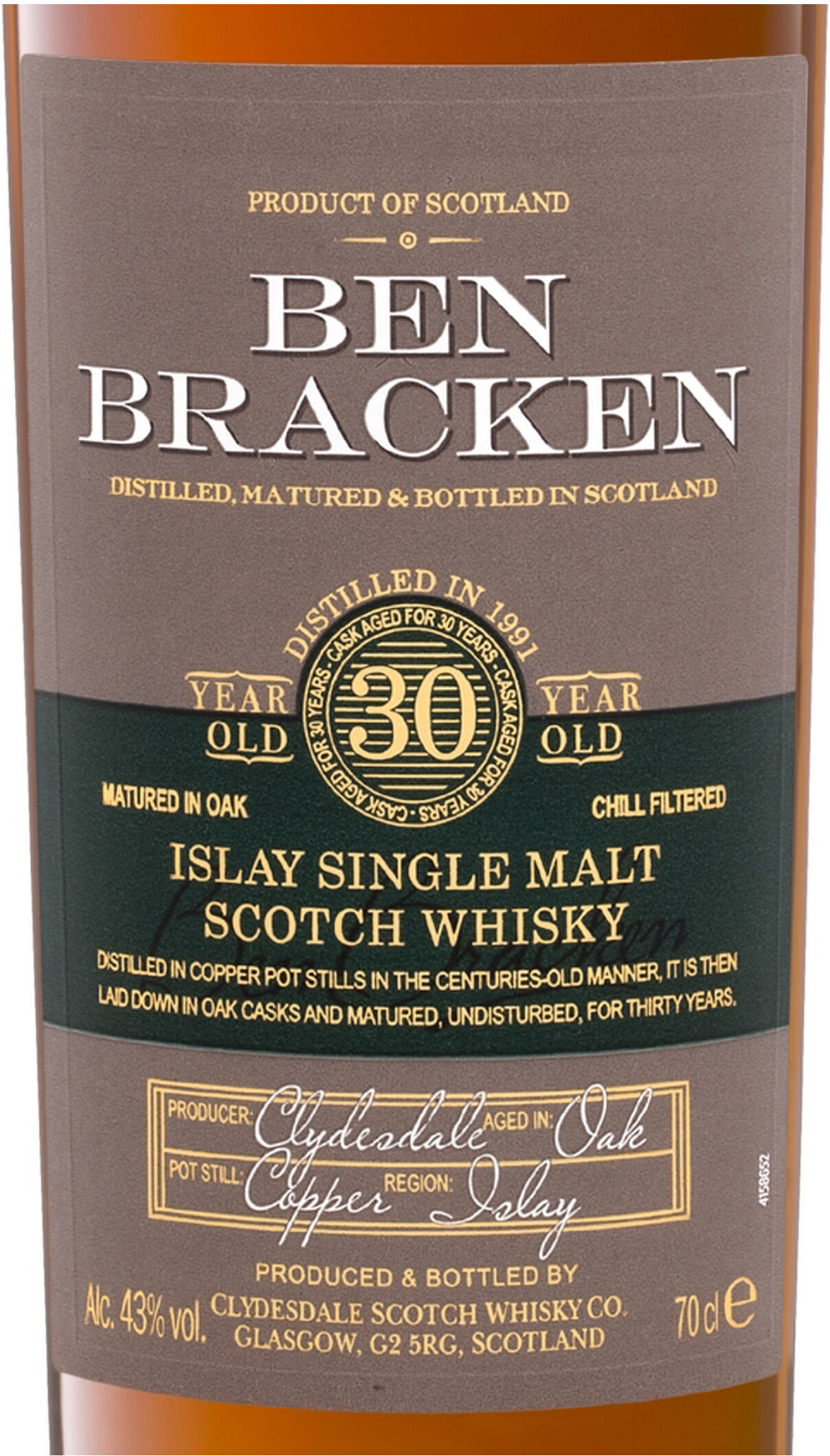 BEN BRACKEN Islay Single Malt Scotch Whisky 30 Jahre 43% Vol