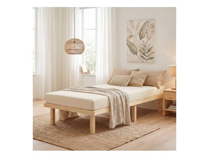 Homestyle4u Holzbett 90x200 mit / ohne Matratze Palettenbett Natur Palettenbett Futonbett (Spar-Set, Matratze mit OEKO-TEX® Standard 100), Matratze mit OEKO-TEX® Standard 100