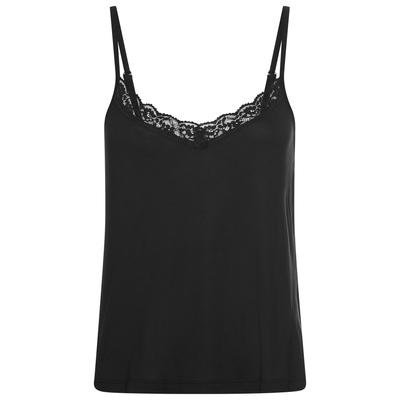 Pyjamaoberteil LASCANA, Damen, Gr. 40/42, blau (schwarz), Single Jersey, Obermaterial: 100% Viskose, unifarben, hüftlang, tiefer V-Ausschnitt, Shirts, mit Spitze am V-Ausschnitt