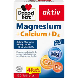 Doppelherz Magnesium aktiv, 40 Tabletten, Magnesiumoxid + Calcium + D3, 250 mg
