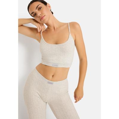 Crop-Top LSCN BY LASCANA, Damen, Gr. 32/34, beige (hellgrau meliert), Feinstrick, Obermaterial: 50% Polyester, 45% Baumwolle, 5% Elasthan, meliert, bauchfrei, Rundhals, Tops