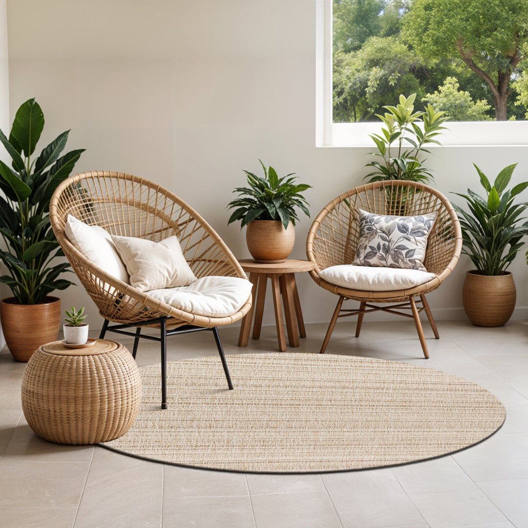 17 Stories Quinncy Round Indoor & Outdoor Boho Brown Rug Ivory;Brown;Light Beige;Light Brown Round 160cm