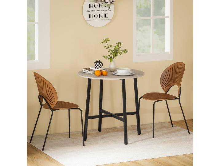 HOMCOM Table Ronde 80cm Bois Naturel Pieds Acier 2 Personnes