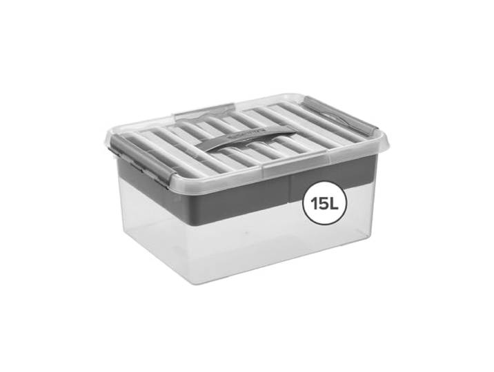 Sunware Q-Line Boite Rangement 15L - 40x30x18cm - Boîte de rangement en plastique avec couvercle\, adaptées aux vetement\, jouets\, materiel de bricolage et plus encore - Caisse rangement