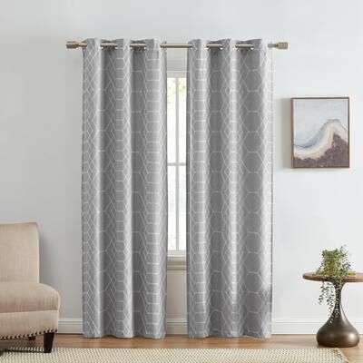Threadmade Kendal Geometric Embroidered Blackout Window Curtain Panel, Set of 2