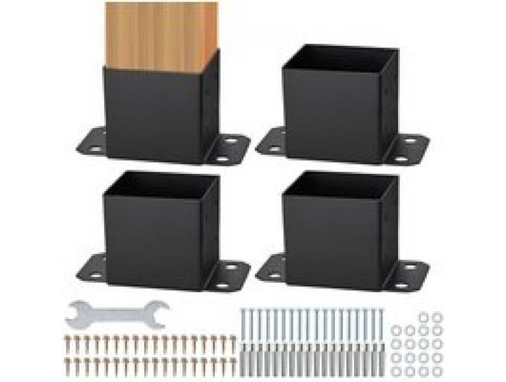 VEVOR Lot de 4 Support de Poteau Bois 6''x6'' 152x152 mm Base de Poteau Interne 142x142 mm Acier au Carbone Revêtement en Poudre Ancrage de Poteau pour Support Garde-corps Terrasse, Pavillon, Noir Mat