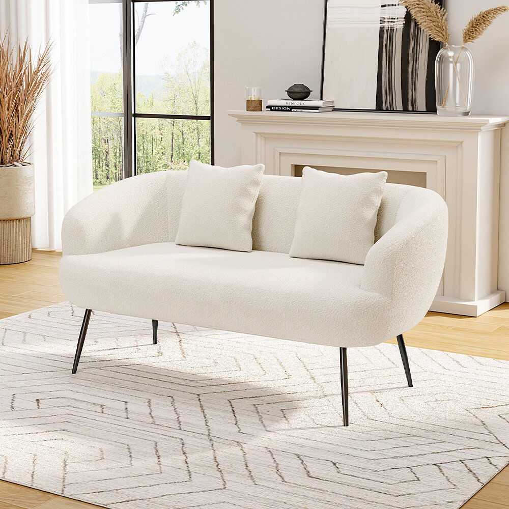 George Oliver Kayce Fabric 146cm Reception Loveseat White 2