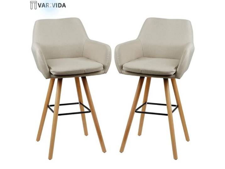 Chaises hautes VARIVIDA - Lot de 2 - Siège en lin - Beige