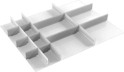 Schubladeneinsatz Treston, 3 Unterteiler & 10 Mittelplatten, B 900 mm, für Serie 90 mit H 100 mm