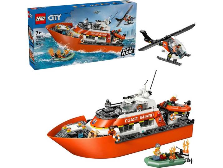 LEGO® Rettungsboot der Küstenwache mit Hubschrauber (60504), LEGO City Konstruktionsspielsteine, (742 St), Made in Europe
