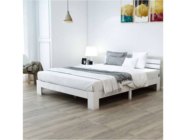 HOMVRA Lit adulte 140x200 cm avec sommier à lattes en bois blanc (sans matelas)
