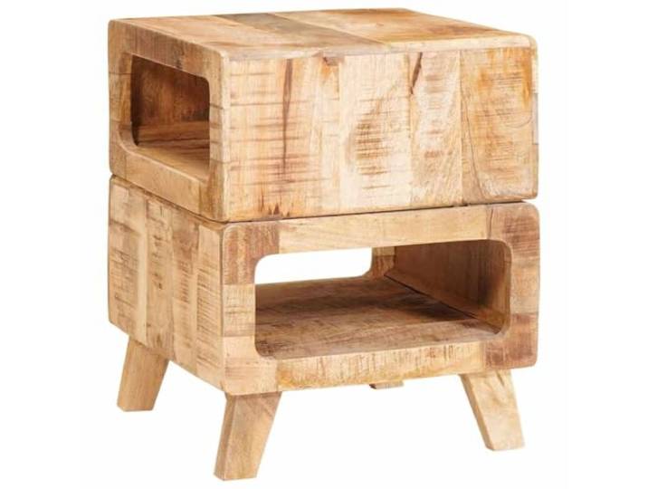 Beistelltisch braun 40x40x49 cm Mangoholz massiv Modernes rustikales Design, integriertes Ablagefach, Innenbereich, Montage durch zwei Personen