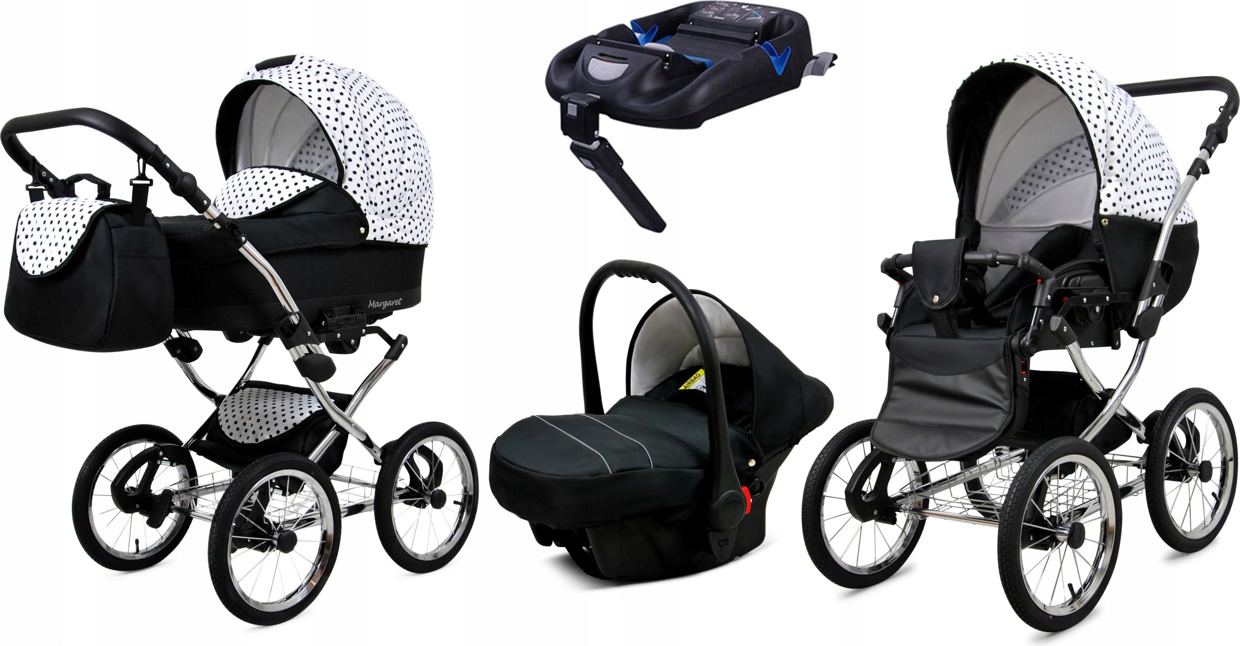 BabyLux Margaret Exclusive | 4in1 Kinderwagen Set | Black Dots | Kombikinderwagen | Kinderwagen