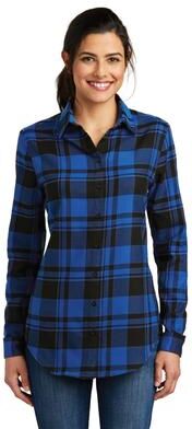 Port Authority LW668 Women's Plaid Flannel Tunic in Royal/Black size XXL
