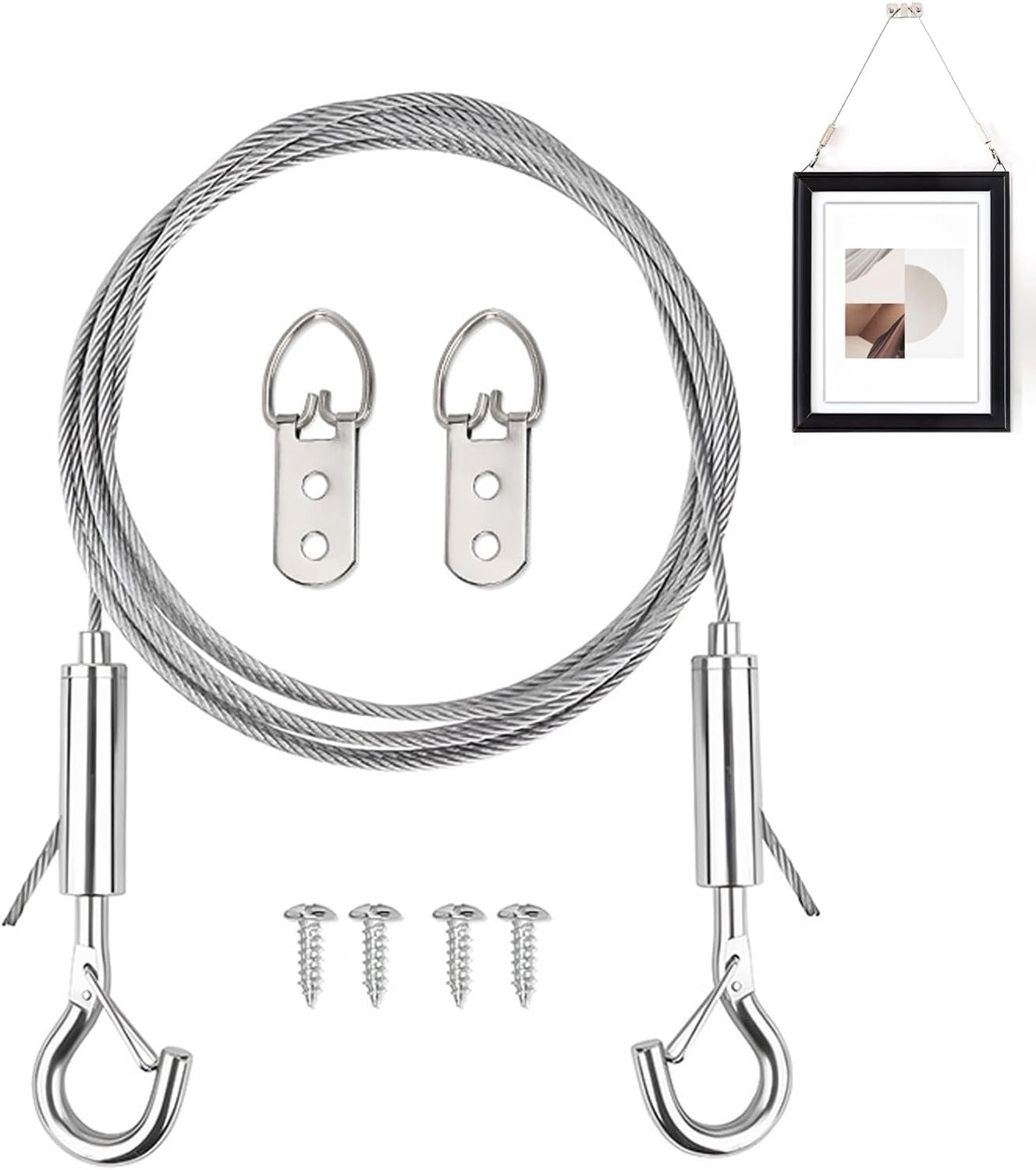 Vemera Picture Hanging Cord Set - Roestvrij staal - 2 m x 1 mm - Belastbaar tot 23 kg